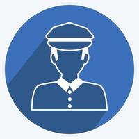 Traffic policeman Icon in trendy long shadow style isolated on soft blue background vector