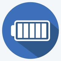 Full Battery Icon in trendy long shadow style isolated on soft blue background vector