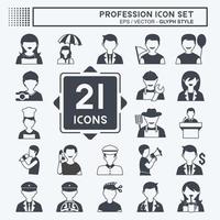 Profession Icon Set in trendy glyph style isolated on soft blue background vector