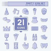Party Icon Set in trendy two tone style isolated on soft blue background vector