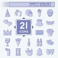 Party Icon Set in trendy two tone style isolated on soft blue background vector