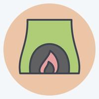 Fireplace Icon in trendy color mate style isolated on soft blue background vector