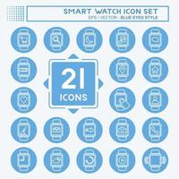 Smart Watch Icon Set Icon in trendy blue eyes style isolated on soft blue background vector