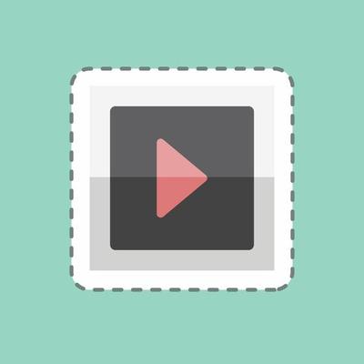 Video Sticker in trendy line cut isolated on blue background