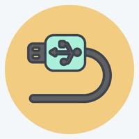 Icono de cable USB en el moderno estilo de color mate aislado sobre fondo azul suave vector