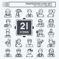 Profession Icon Set in trendy line style isolated on soft blue background vector