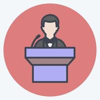 Speaking on podium Icon in trendy color mate style isolated on soft blue background vector