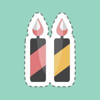 Two Candles Sticker in trendy line cut isolated on blue background vector