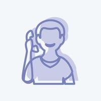 Talking on phone Icon in trendy two tone style isolated on soft blue background vector