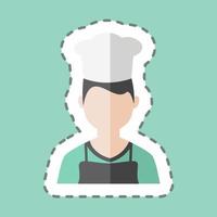 Chef Sticker in trendy line cut isolated on blue background vector