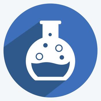 Round Bottom Flask Icon in trendy long shadow style isolated on soft blue background vector