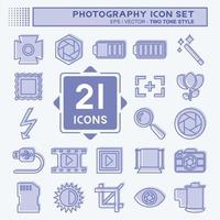 Photography Icon Set in trendy two tone style isolated on soft blue background vector