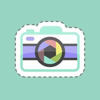 Camera I Sticker in trendy line cut isolated on blue background vector