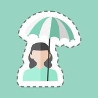 Holding umbrella Sticker in trendy line cut isolated on blue background vector