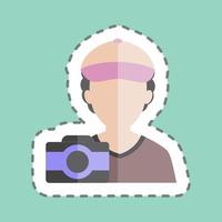 Taking picture Sticker in trendy line cut isolated on blue background vector