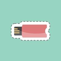 Flash Drive Sticker in trendy line cut isolated on blue background vector