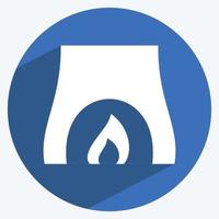 Fireplace Icon in trendy long shadow style isolated on soft blue background vector