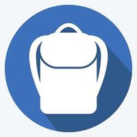 icono de mochila en el moderno estilo de sombra larga aislado sobre fondo azul suave vector