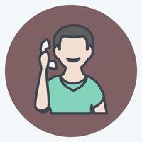 Talking on phone Icon in trendy color mate style isolated on soft blue background vector