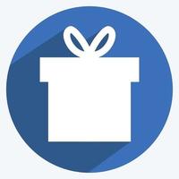 Icono de caja de regalo en estilo de moda larga sombra aislado sobre fondo azul suave vector