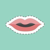 Pegatina de labios en corte de línea de moda aislado sobre fondo azul. vector