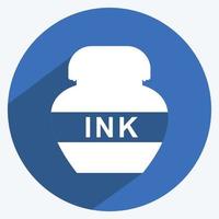 Ink Bottle Icon in trendy long shadow style isolated on soft blue background vector