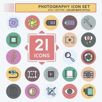 Photography Icon Set in trendy color mate style isolated on soft blue background vector