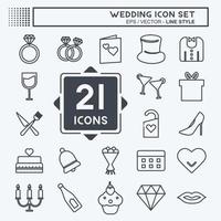 Wedding Icon Set in trendy line style isolated on soft blue background vector