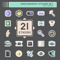 Photography Sticker Set in trendy isolated on black background vector