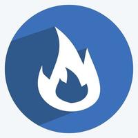 Icono de fuego en el moderno estilo de sombra larga aislado sobre fondo azul suave vector