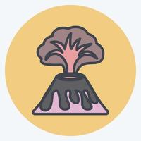 Volcano Erupting Icon in trendy color mate style isolated on soft blue background vector