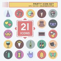 Party Icon Set in trendy color mate style isolated on soft blue background vector