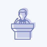 Speaking on podium Icon in trendy two tone style isolated on soft blue background vector