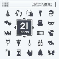 Party Icon Set in trendy glyph style isolated on soft blue background vector