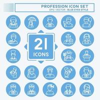 Profession Icon Set in trendy blue eyes style isolated on soft blue background vector