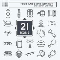 Food and Drink Icon Set in trendy line style isolated on soft blue background vector