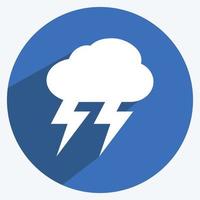 Icono de tormenta en el moderno estilo de sombra larga aislado sobre fondo azul suave vector