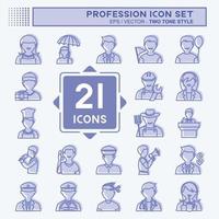 Profession Icon Set in trendy two tone style isolated on soft blue background vector