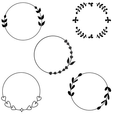 Floral Frame Collection. Floral round shape border, Set of cute retro flowers arranged un a shape of the wreath perfect for wedding invitations and birthday cards