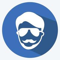 Hipster Man Icon in trendy long shadow style isolated on soft blue background vector