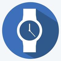 Casual Watch Icon in trendy long shadow style isolated on soft blue background vector