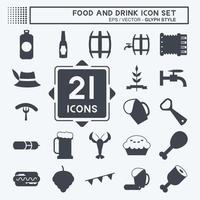 Food and Drink Icon Set in trendy glyph style isolated on soft blue background vector