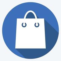 icono de bolsa de compras en el moderno estilo de sombra larga aislado sobre fondo azul suave vector