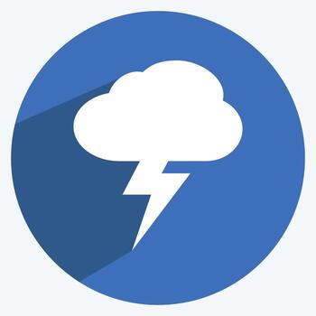 icono de relámpago en el moderno estilo de sombra larga aislado sobre fondo azul suave vector