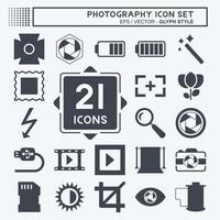 Photography Icon Set in trendy glyph style isolated on soft blue background vector