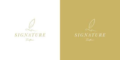 Quill Feather Pen, Minimalist Signature Handwriting logo design vector