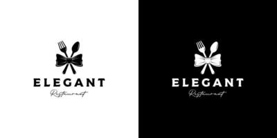 elegant ,luxury, silhouette restaurant logo design vector with bow tie, fork and, spoon