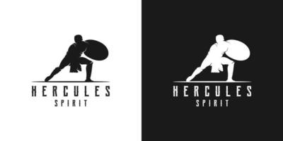 hercules holding shield, muscular myth greek warrior silhouette logo design template vector