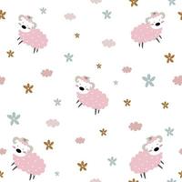 Seamless pattern With cute cartoon lamb background with pastel colors Used to design children clothing, textiles, wrapping paper Vector illustration