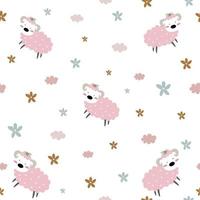 Seamless pattern With cute cartoon lamb background with pastel colors Used to design children clothing, textiles, wrapping paper Vector illustration